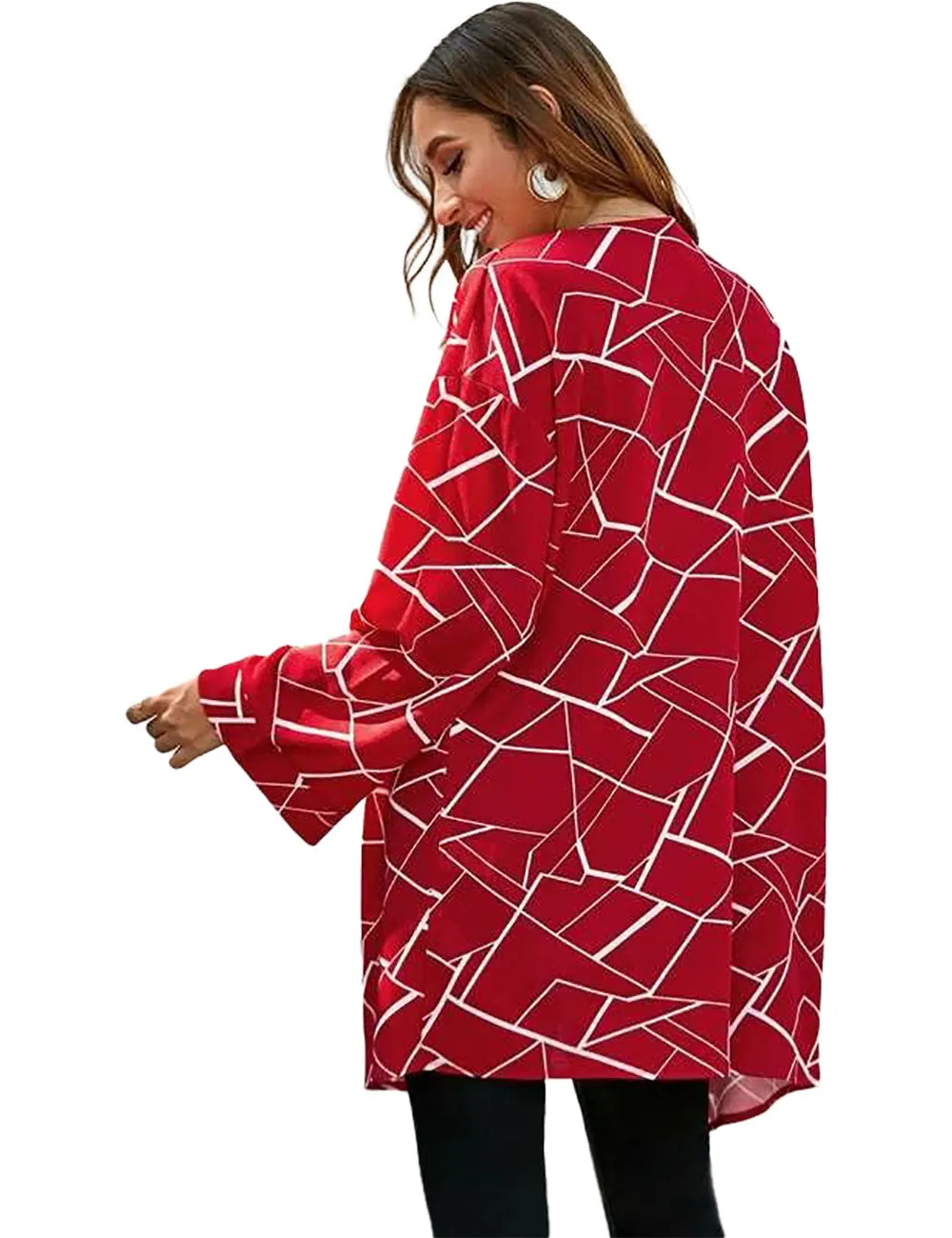 Women's Coat, Long Sleeves Open Front Geo Print Coat