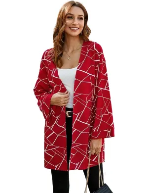 Women's Coat, Long Sleeves Open Front Geo Print Coat