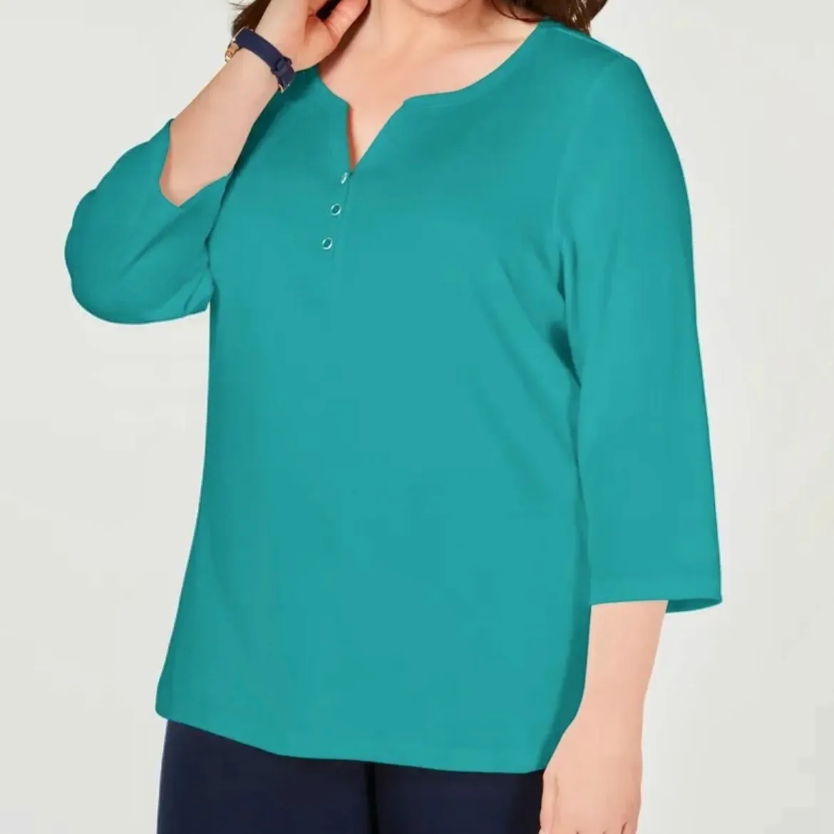 Women's Cotton Henley V-Neck Tops Sweaters
