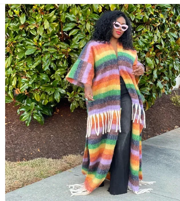 Women's Fuzzy Long Cardigans African Blogger Oversized Open Front Loose Kimonos
