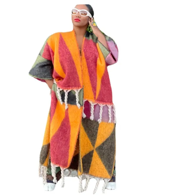 Women's Fuzzy Long Cardigans African Blogger Oversized Open Front Loose Kimonos
