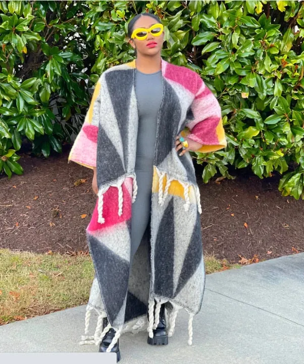 Women's Fuzzy Long Cardigans African Blogger Oversized Open Front Loose Kimonos