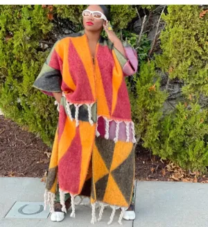 Women's Fuzzy Long Cardigans African Blogger Oversized Open Front Loose Kimonos