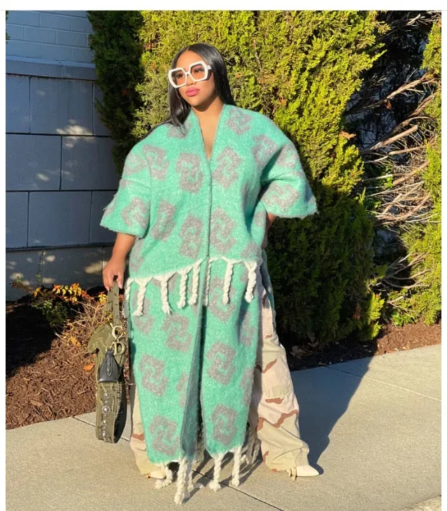 Women's Fuzzy Long Cardigans African Blogger Oversized Open Front Loose Kimonos
