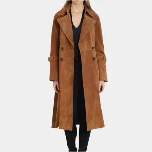 Women’s Genuine Brown Suede Leather Trench Coat uk