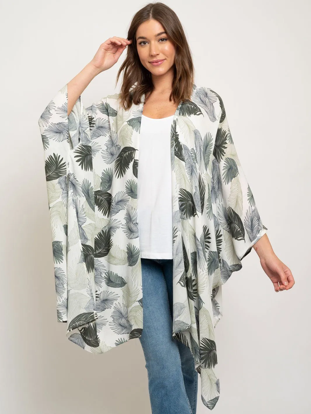 WOMEN'S LEAF PRINT CARDIGAN