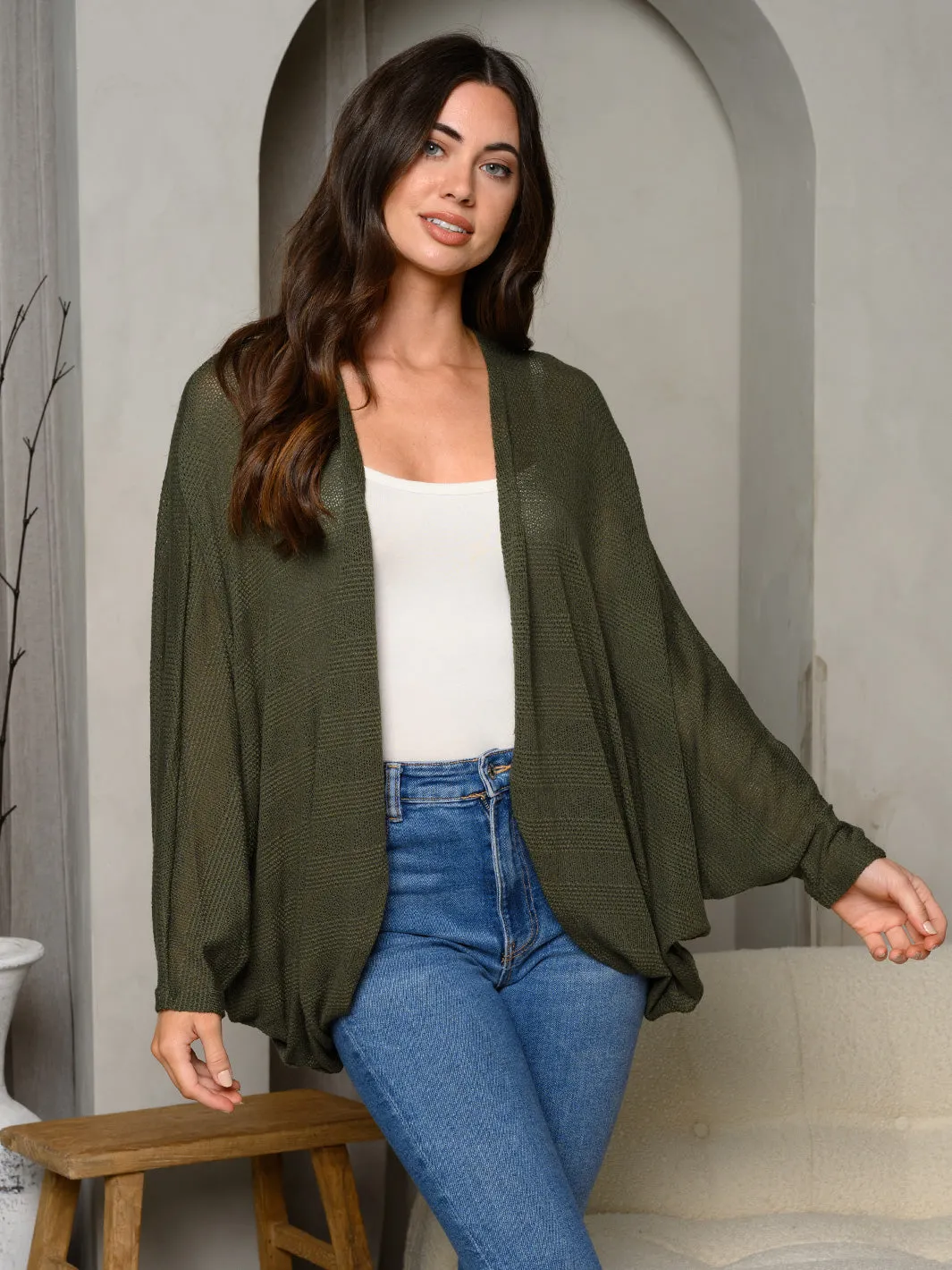 WOMEN'S LONG DRAPE SLEEVE OPEN FRONT CARDIGAN