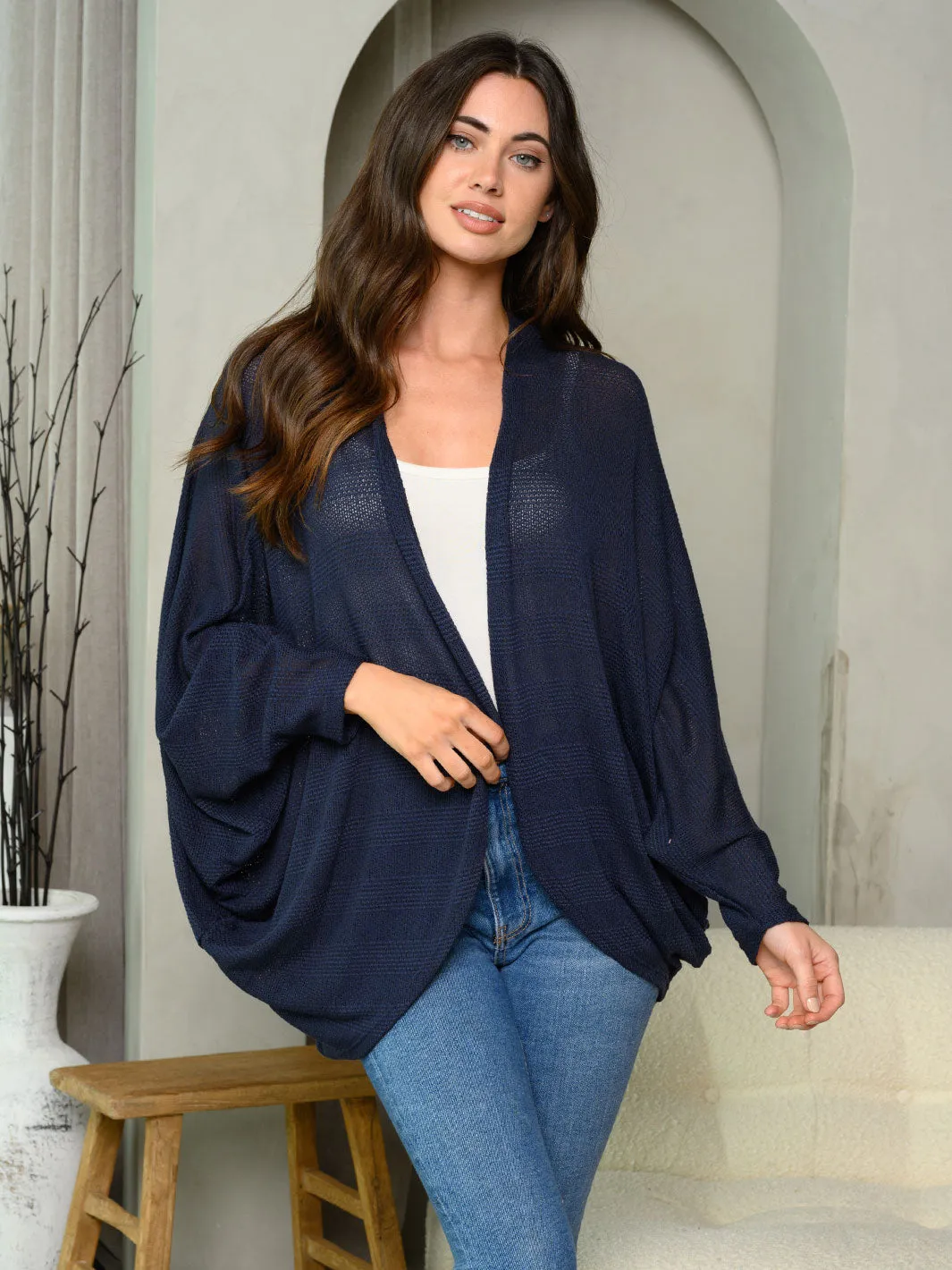 WOMEN'S LONG DRAPE SLEEVE OPEN FRONT CARDIGAN