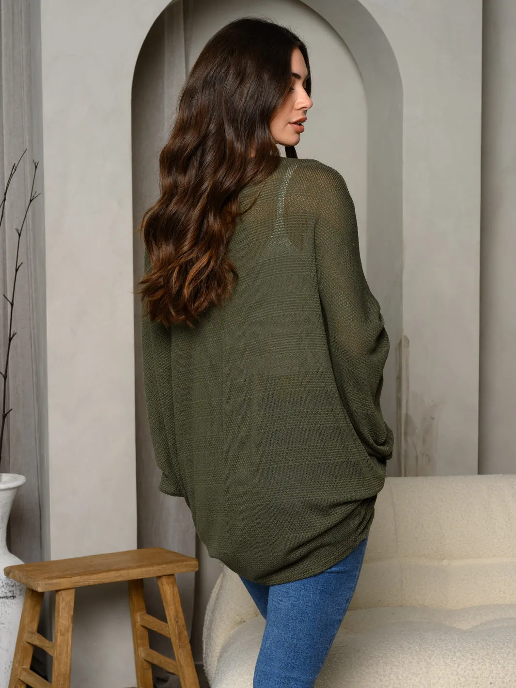 WOMEN'S LONG DRAPE SLEEVE OPEN FRONT CARDIGAN
