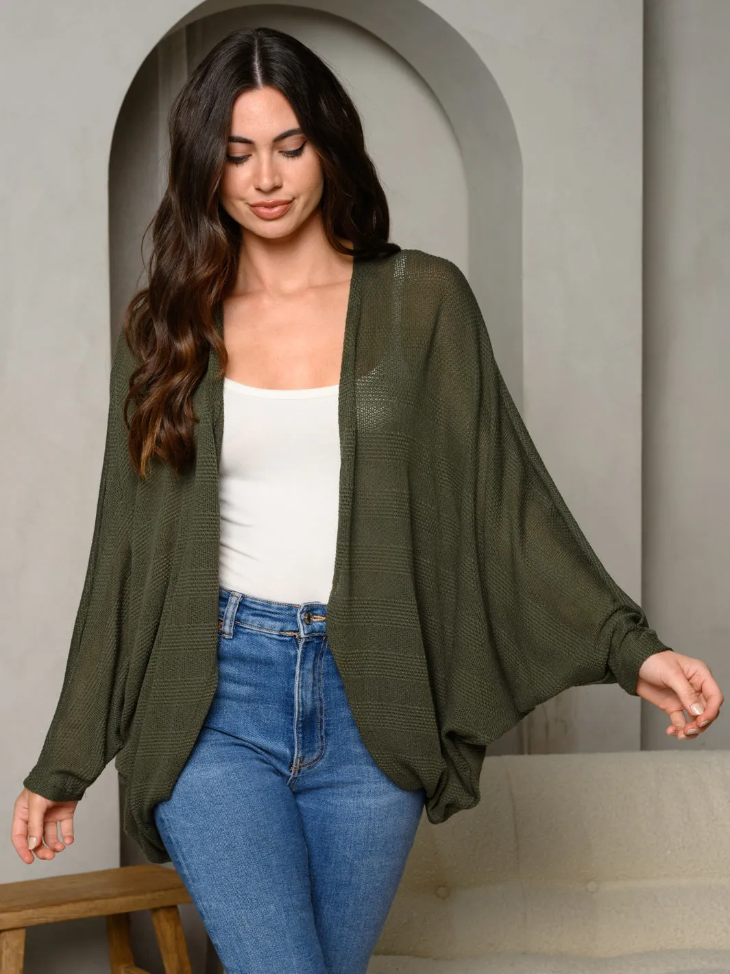 WOMEN'S LONG DRAPE SLEEVE OPEN FRONT CARDIGAN