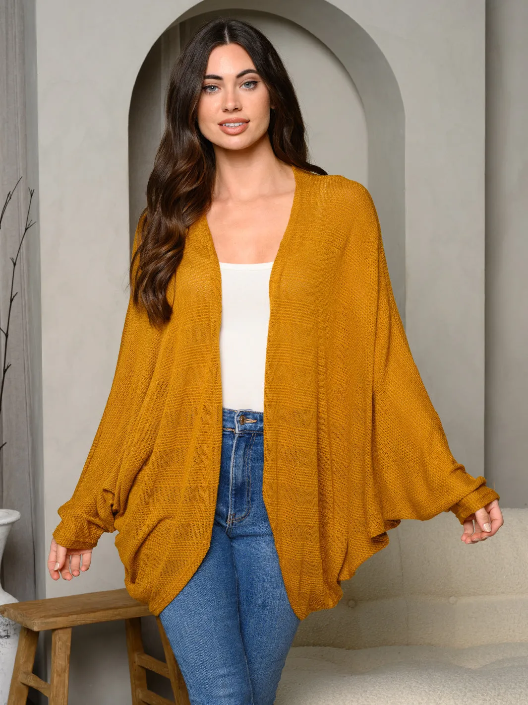 WOMEN'S LONG DRAPE SLEEVE OPEN FRONT CARDIGAN