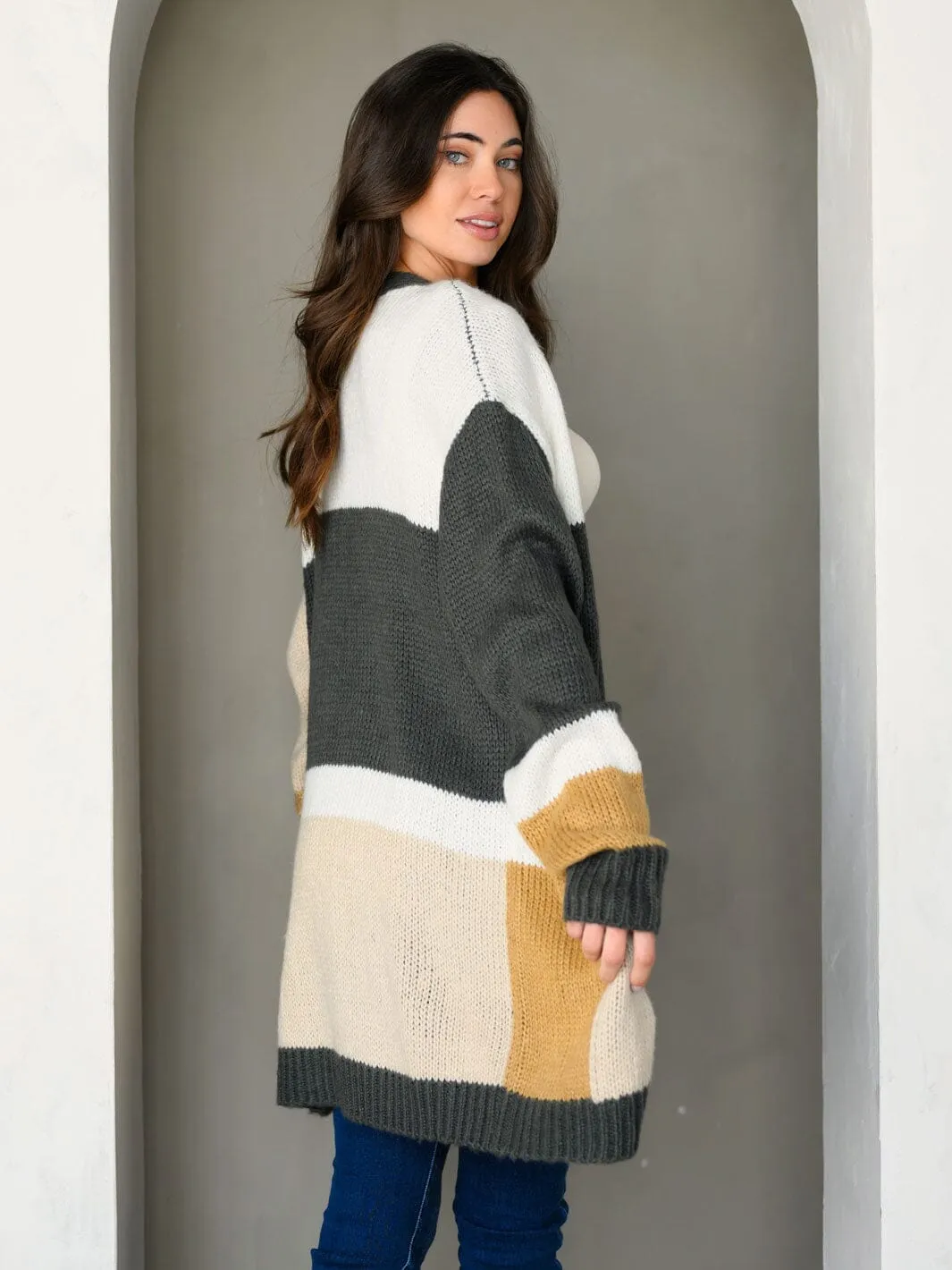 WOMEN'S LONG SLEEVE COLORBLOCK CARDIGAN