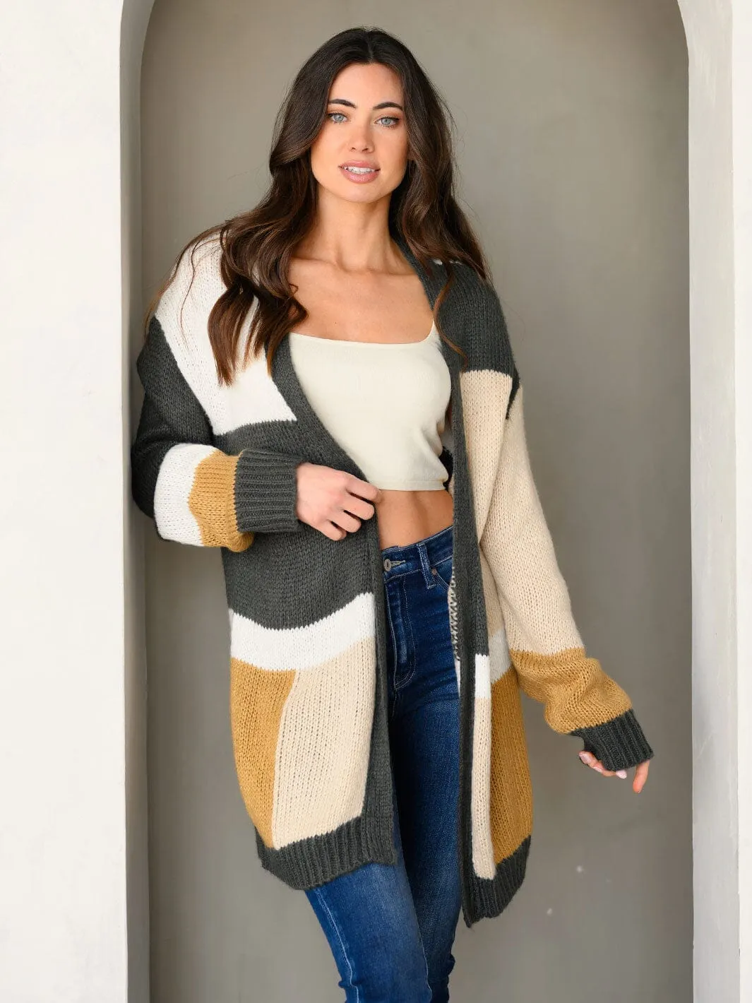 WOMEN'S LONG SLEEVE COLORBLOCK CARDIGAN