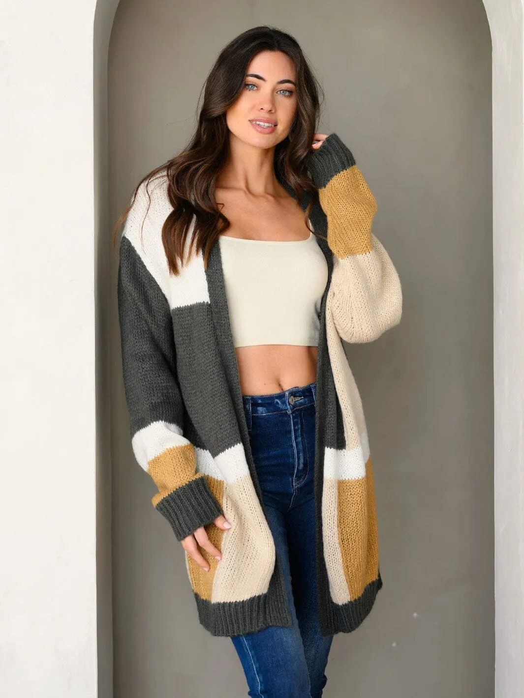 WOMEN'S LONG SLEEVE COLORBLOCK CARDIGAN