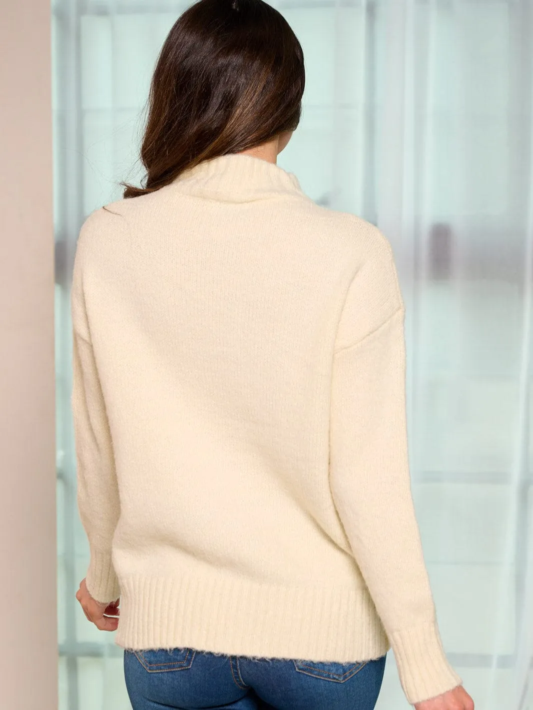 WOMEN'S LONG SLEEVE MOCK NECK EMBROIDERY FLOWERS PULLOVER SWEATER