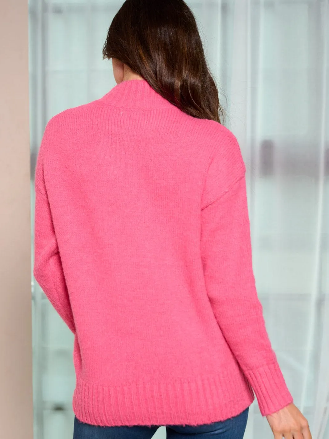 WOMEN'S LONG SLEEVE MOCK NECK EMBROIDERY FLOWERS PULLOVER SWEATER