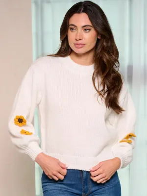 WOMEN'S LONG SLEEVE MOCK NECK EMBROIDERY FLOWERS PULLOVER SWEATER
