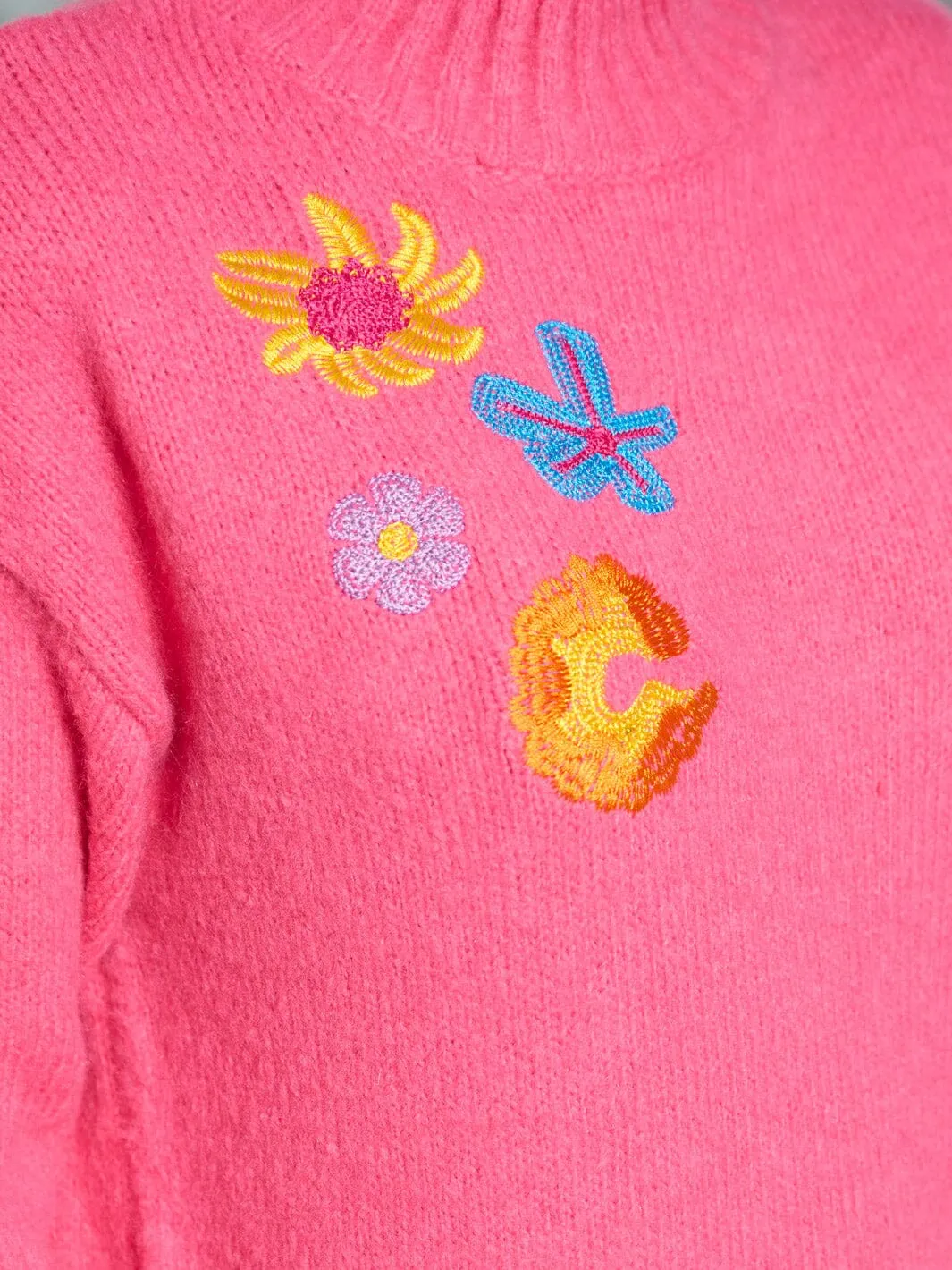 WOMEN'S LONG SLEEVE MOCK NECK EMBROIDERY FLOWERS PULLOVER SWEATER
