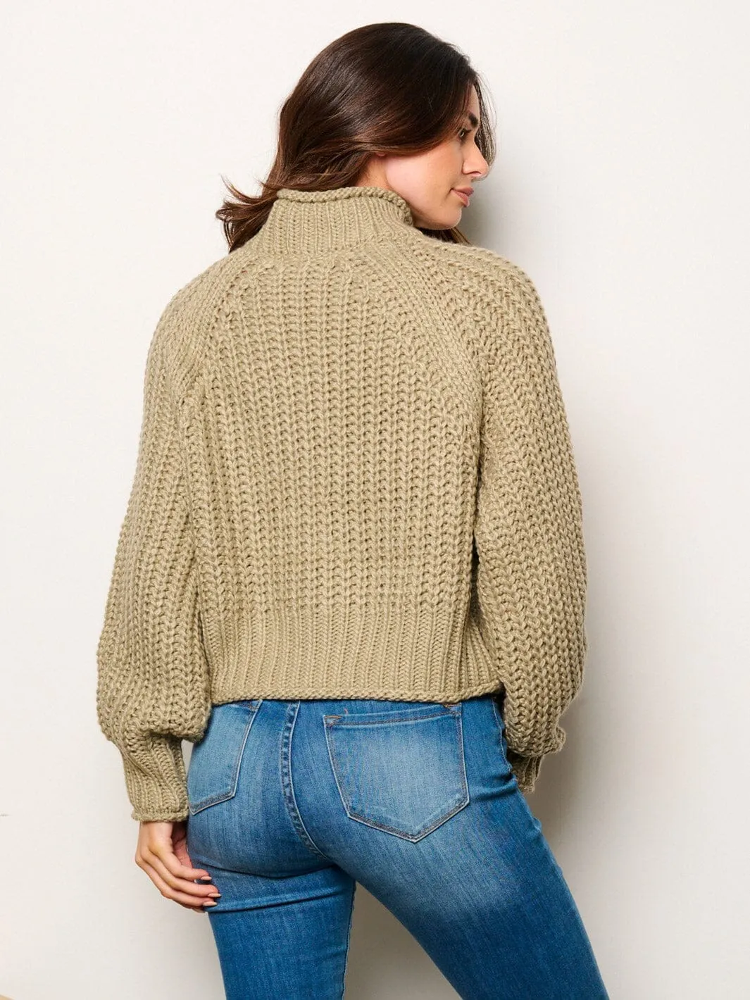 WOMEN'S LONG SLEEVE MOCK NECK KNITTED SWEATER