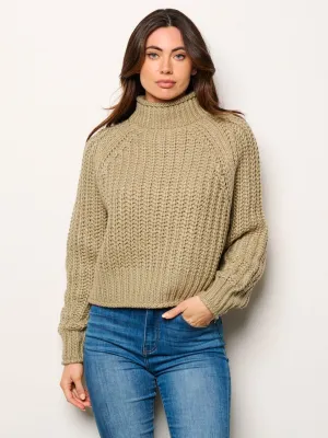 WOMEN'S LONG SLEEVE MOCK NECK KNITTED SWEATER