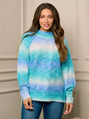 WOMEN'S LONG SLEEVE MULTI COLOR MOCK NECK PULLOVER SWEATER