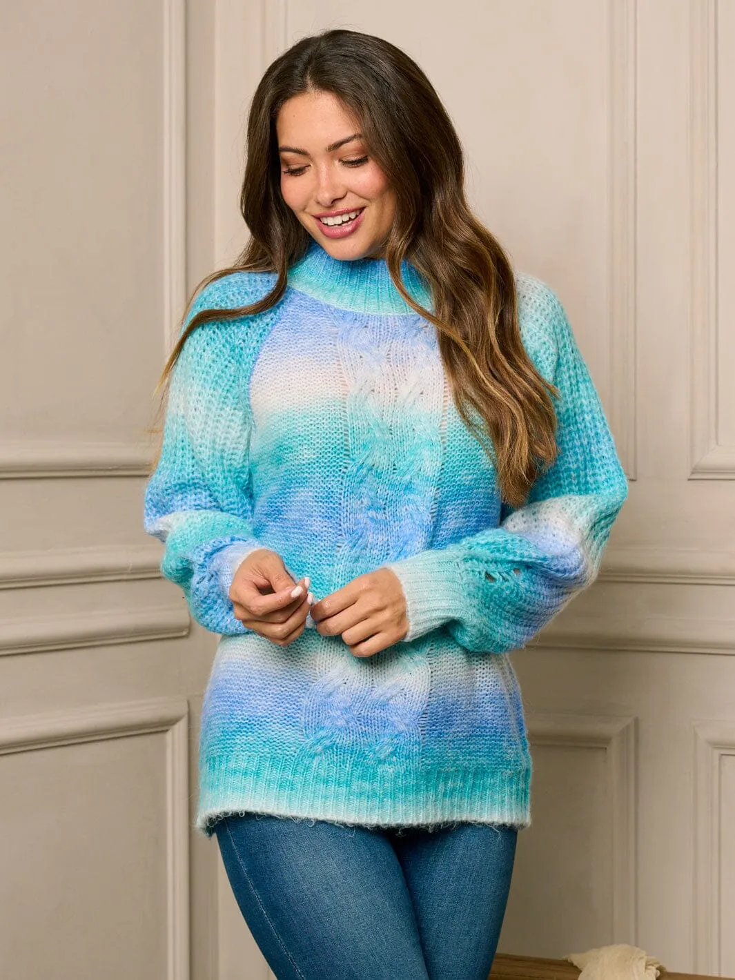 WOMEN'S LONG SLEEVE MULTI COLOR MOCK NECK PULLOVER SWEATER