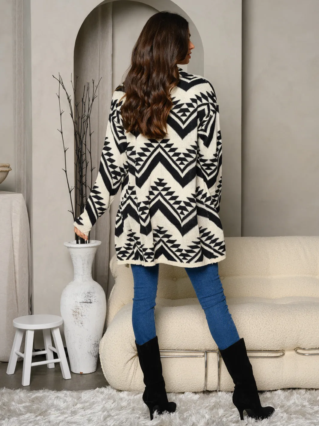 WOMEN'S LONG SLEEVE MULTI PRINT OPEN CARDIGAN
