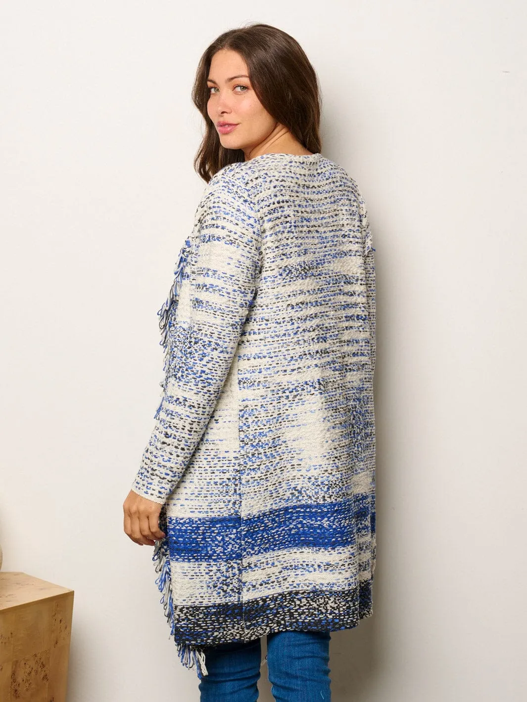 WOMEN'S LONG SLEEVE OPEN FRONT COLORBLOCK CARDIGAN