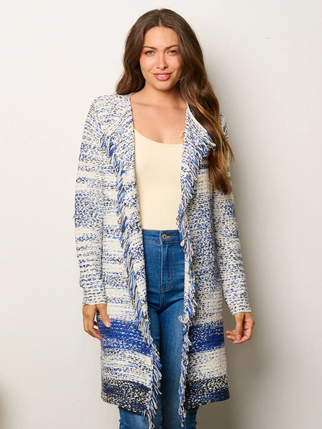 WOMEN'S LONG SLEEVE OPEN FRONT COLORBLOCK CARDIGAN