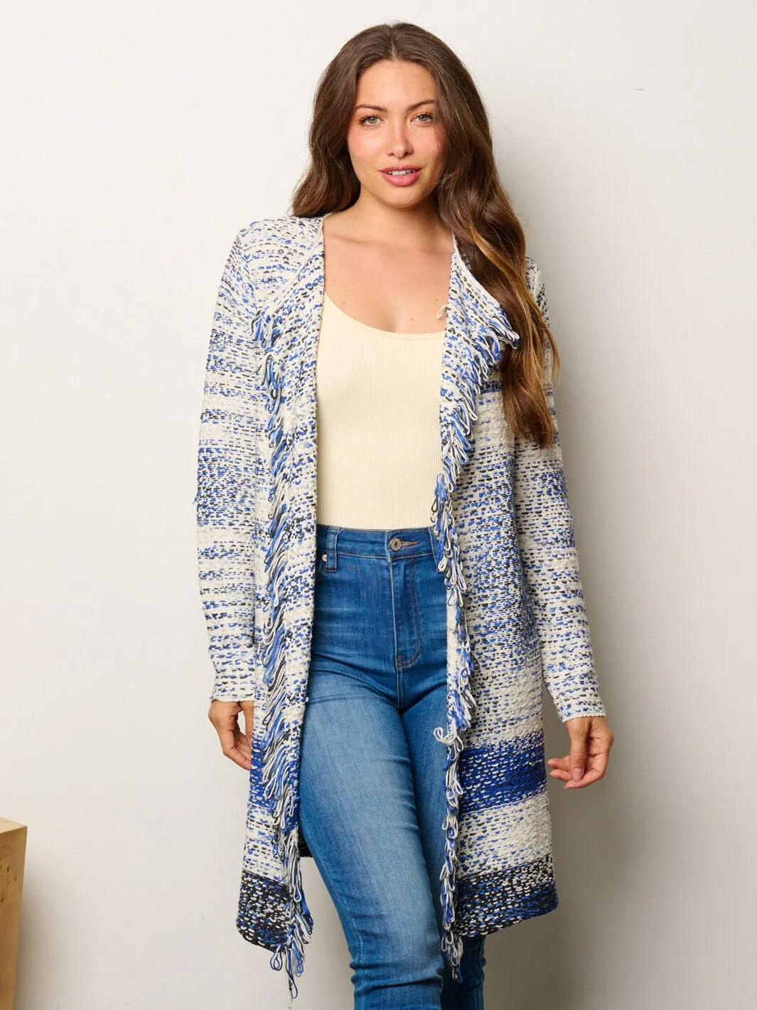 WOMEN'S LONG SLEEVE OPEN FRONT COLORBLOCK CARDIGAN