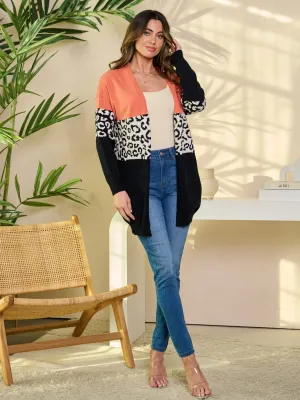 WOMEN'S LONG SLEEVE OPEN FRONT COLORBLOCK CARDIGAN