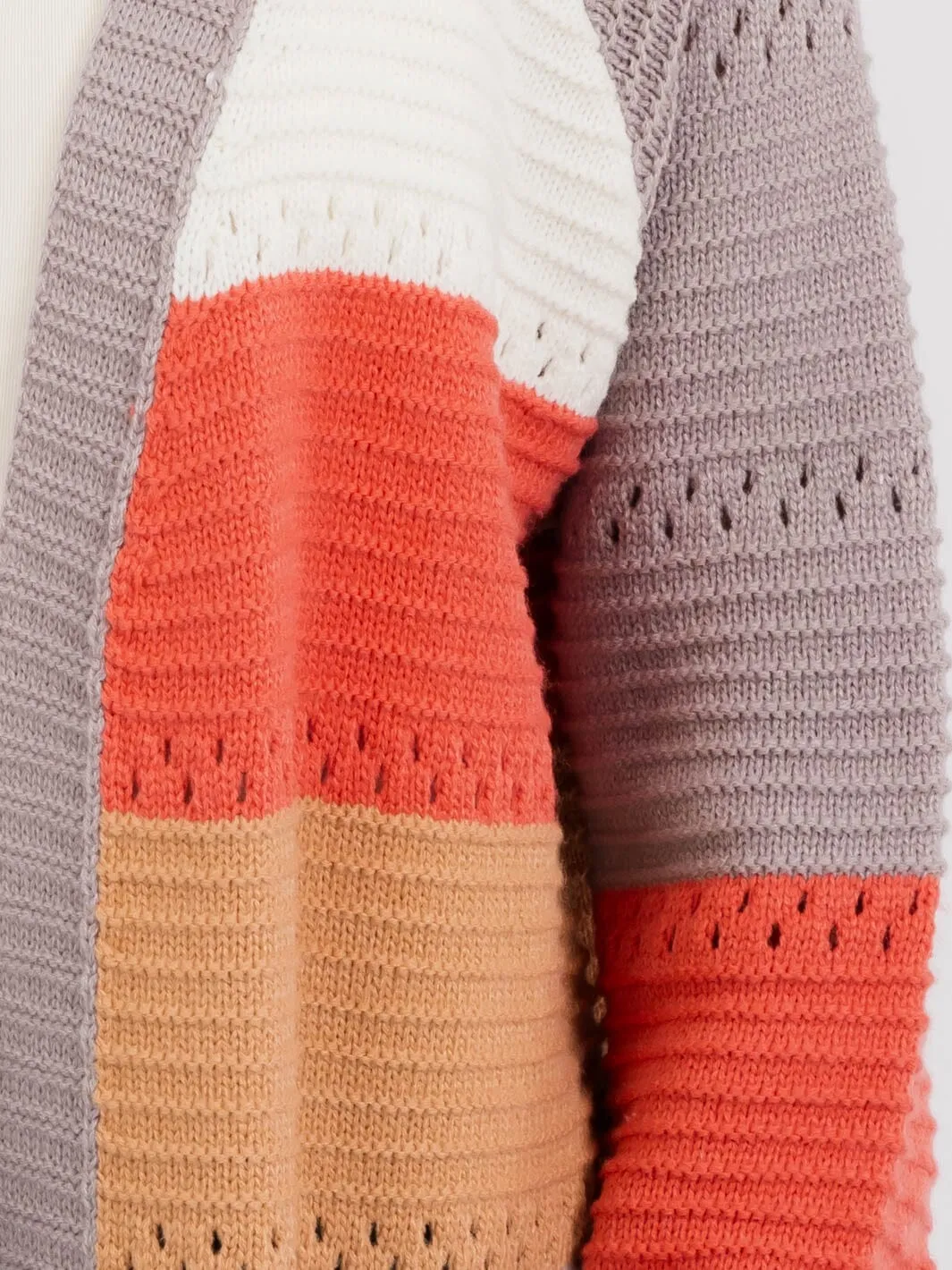 WOMEN'S LONG SLEEVE OPEN FRONT COLORBLOCK KNIT CARDIGAN