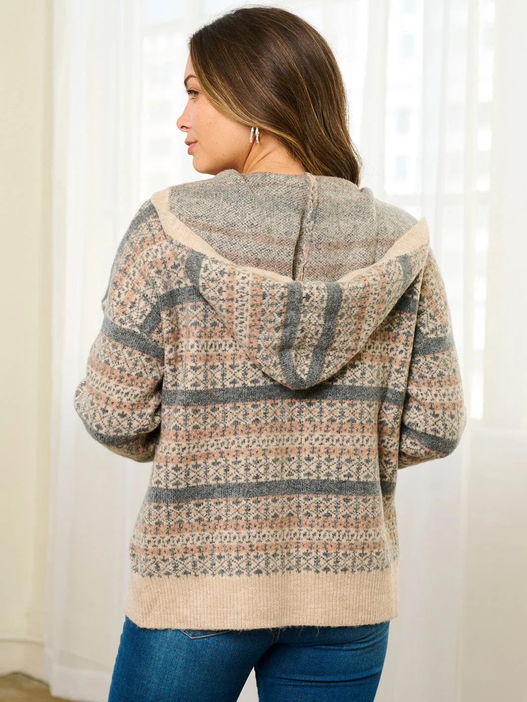 WOMEN'S LONG SLEEVE OPEN FRONT HOODED SWEATER CARDIGAN