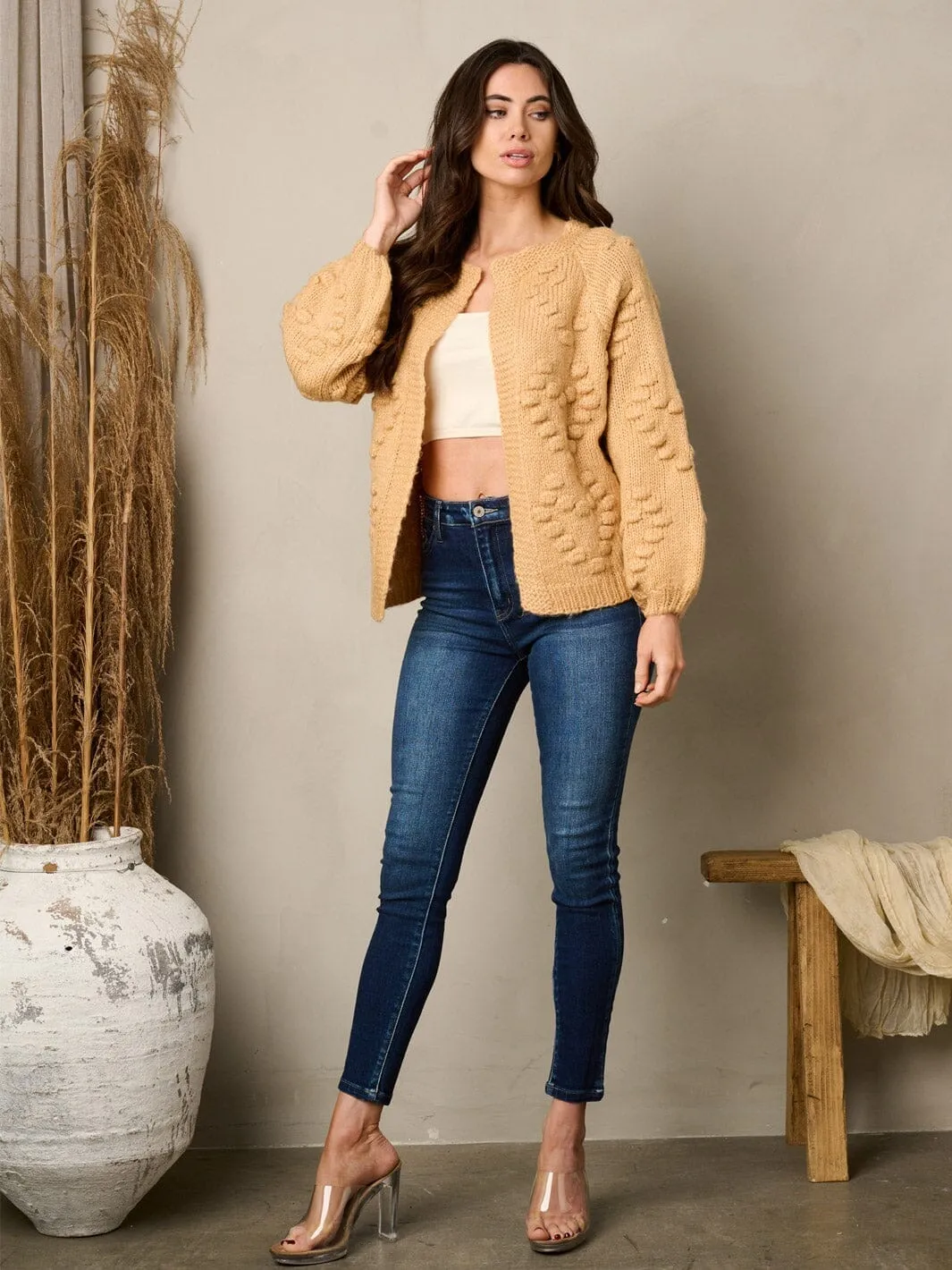 WOMEN'S LONG SLEEVE OPEN FRONT KNIT CARDIGAN SWEATER