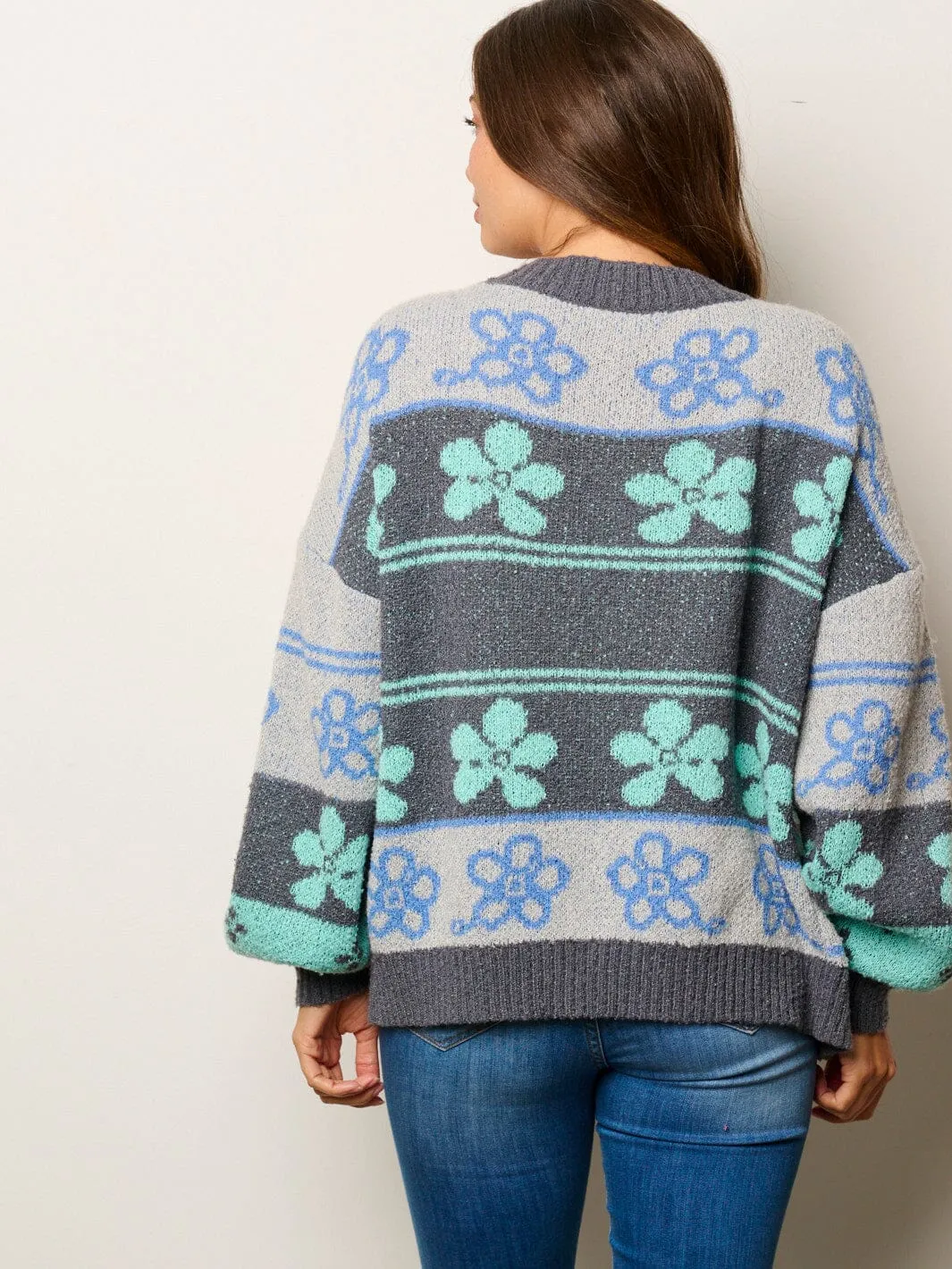 WOMEN'S LONG SLEEVE OPEN FRONT MULTI PRINT CARDIGAN SWEATER