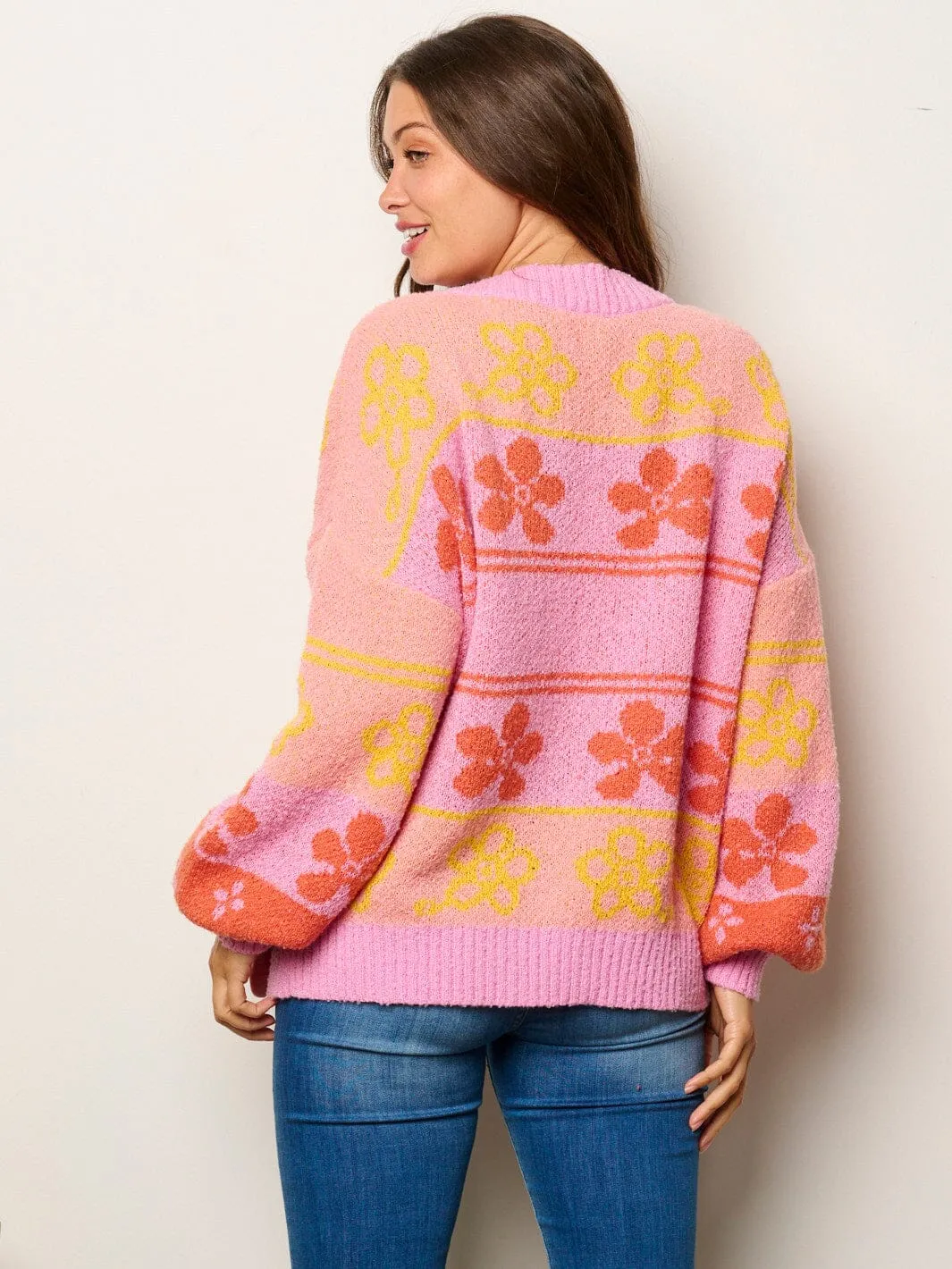 WOMEN'S LONG SLEEVE OPEN FRONT MULTI PRINT CARDIGAN SWEATER