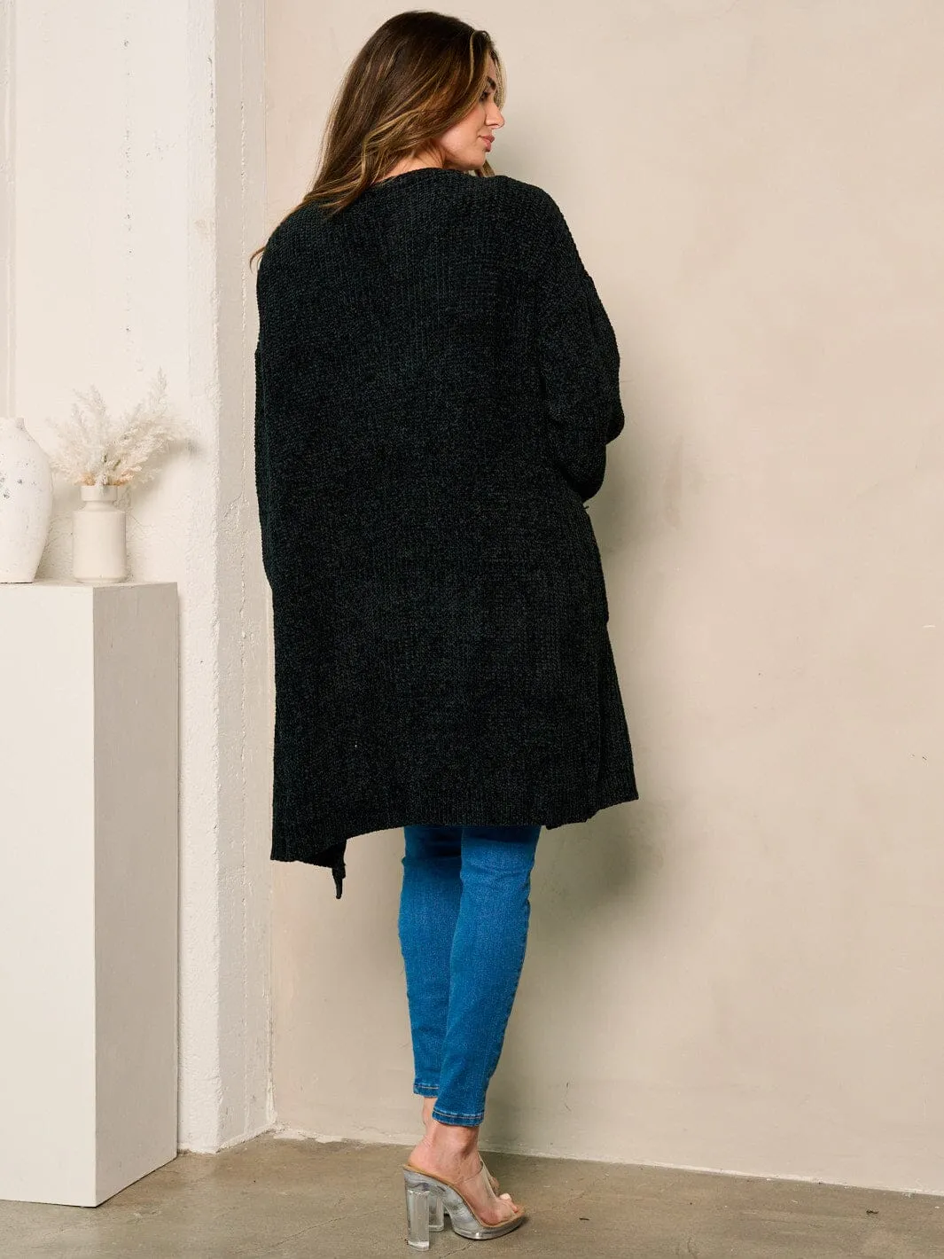WOMEN'S LONG SLEEVE OPEN FRONT POCKETS CARDIGAN