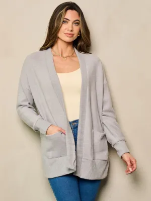 WOMEN'S LONG SLEEVE OPEN FRONT POCKETS CARDIGAN