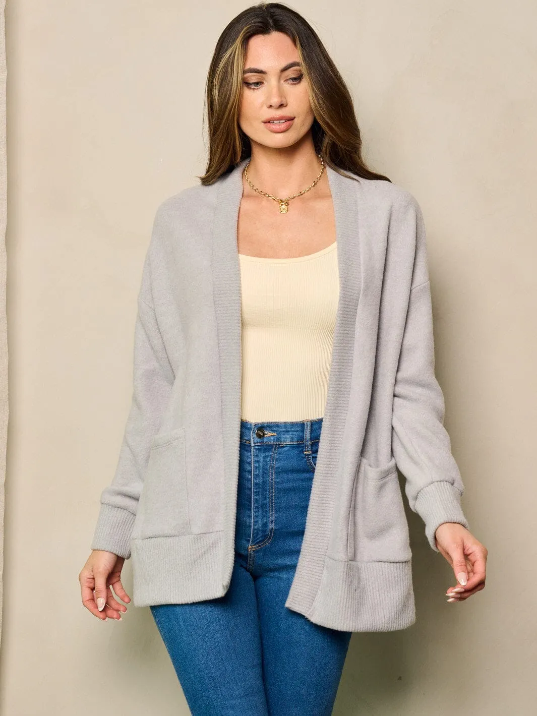 WOMEN'S LONG SLEEVE OPEN FRONT POCKETS CARDIGAN