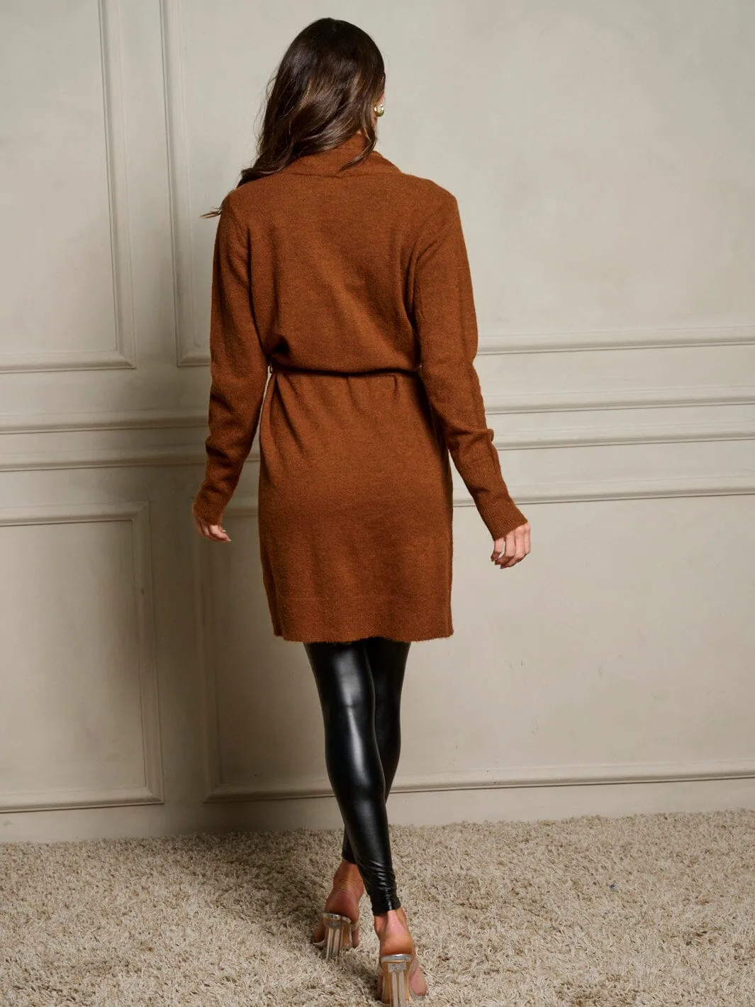 WOMEN'S LONG SLEEVE OPEN FRONT SELF TIE CARDIGAN