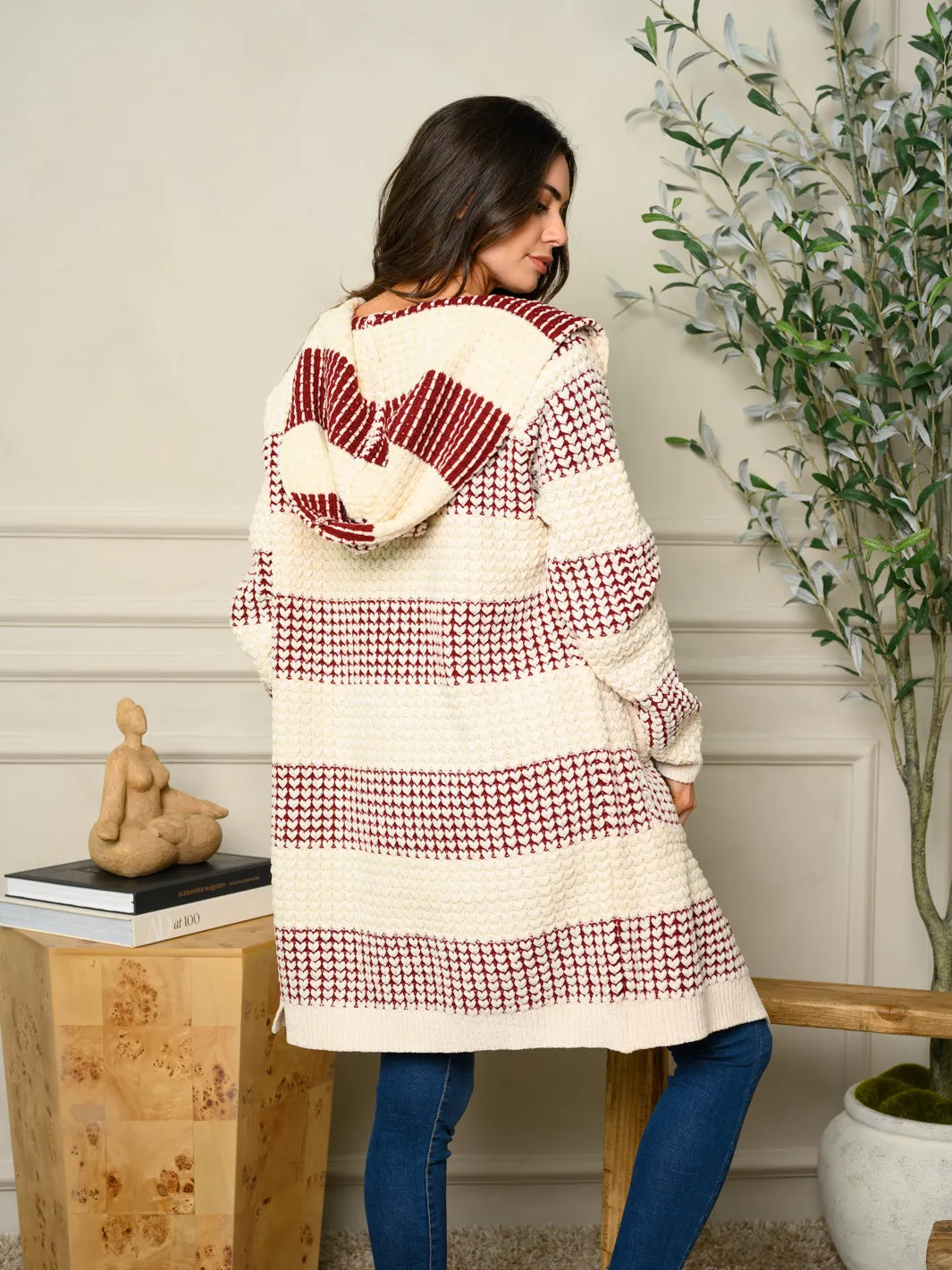 WOMEN'S LONG SLEEVE OPEN HOODED CARDIGAN