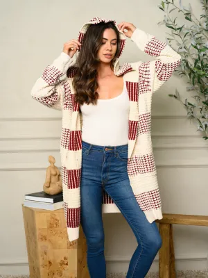 WOMEN'S LONG SLEEVE OPEN HOODED CARDIGAN