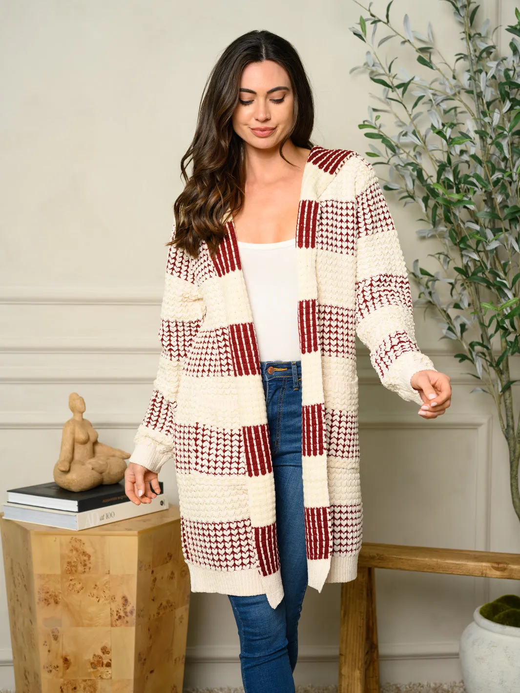 WOMEN'S LONG SLEEVE OPEN HOODED CARDIGAN