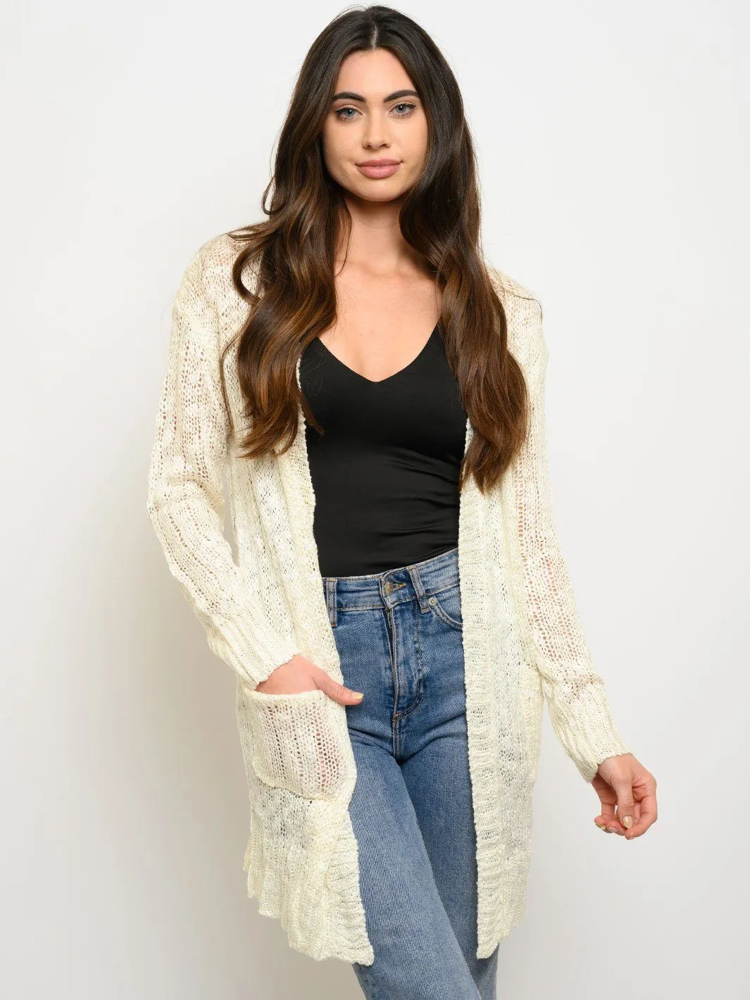 WOMEN'S LONG SLEEVE POCKETS CARDIGAN