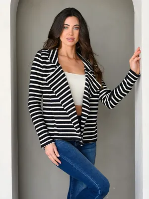 WOMEN'S LONG SLEEVE STRIPES CARDIGAN