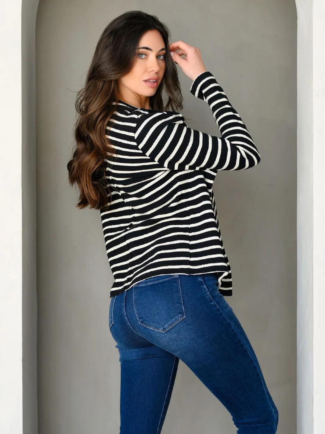 WOMEN'S LONG SLEEVE STRIPES CARDIGAN