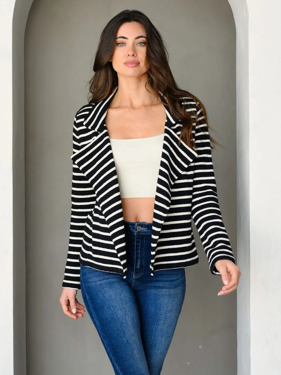 WOMEN'S LONG SLEEVE STRIPES CARDIGAN