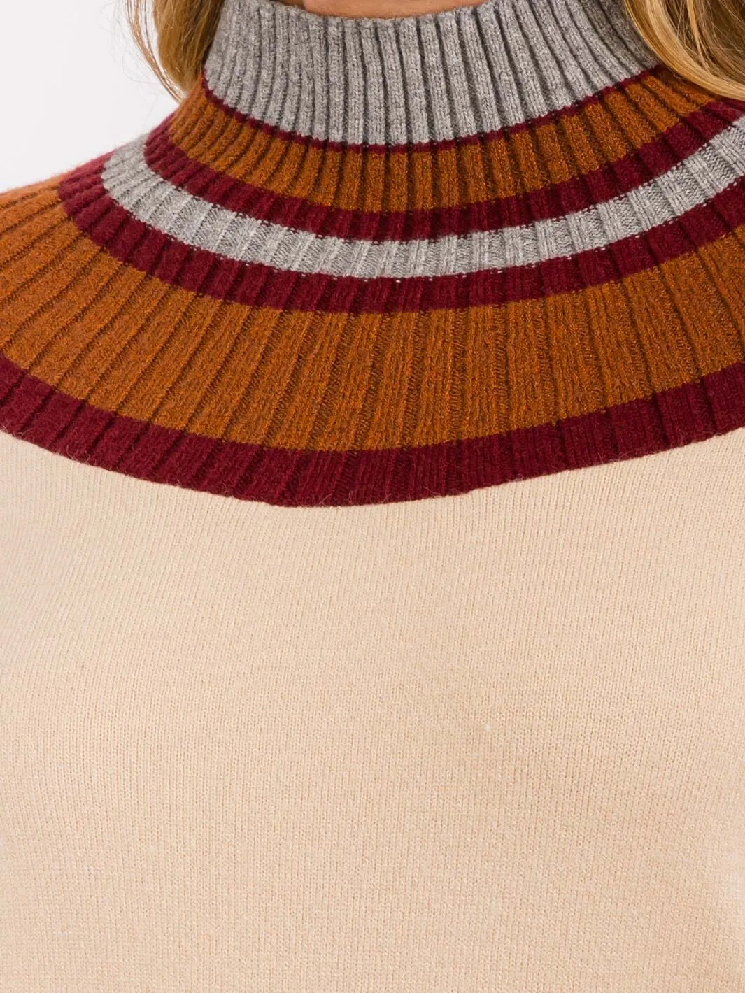 WOMEN'S LONG SLEEVES MOCK NECK PULLOVER COLORBLOCK SWEATER