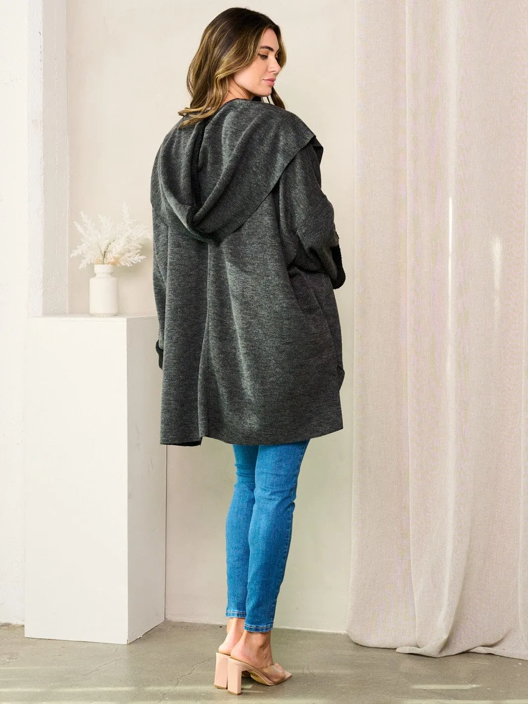 WOMEN'S LONG SLEEVES POCKETS OPEN FRONT CARDIGAN