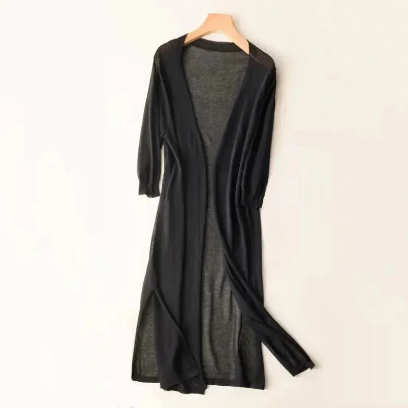 Women's Longline Cardigan – Lightweight Knit – Open Front – Elegant Layer – Spring Essential
